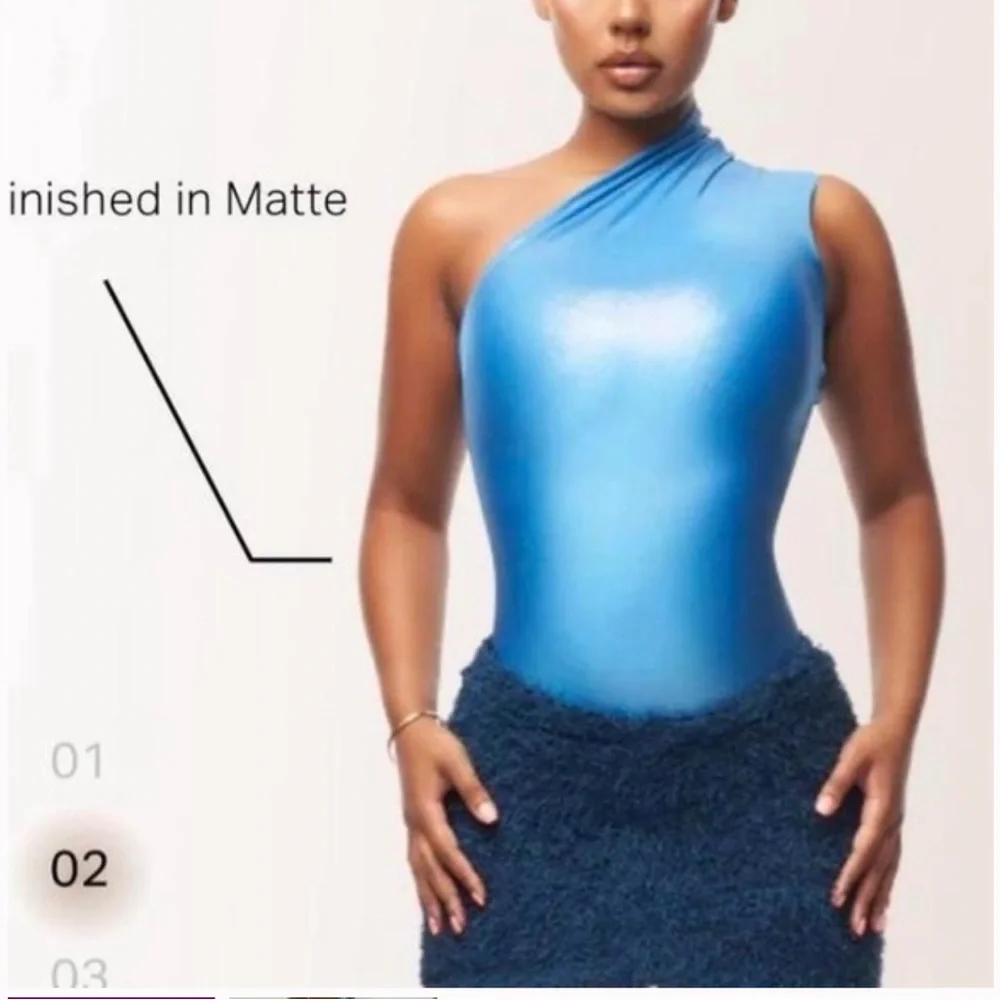 One-Shoulder Blue Bodysuit S - Picture 3 of 3
